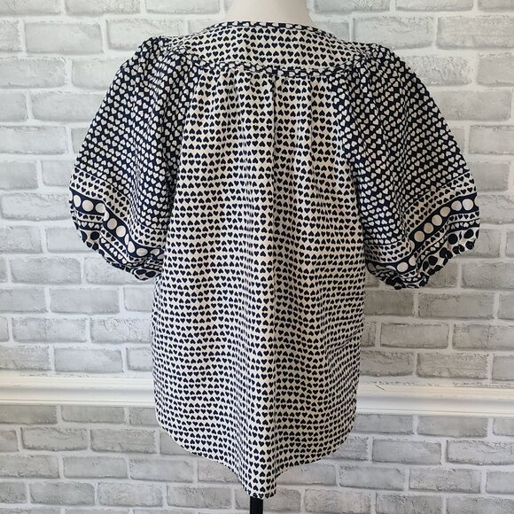 Loft Polka Dot Heart Print Puff Sleeve Blouse Top Womens Lg Petite Cottage - Picture 3 of 9